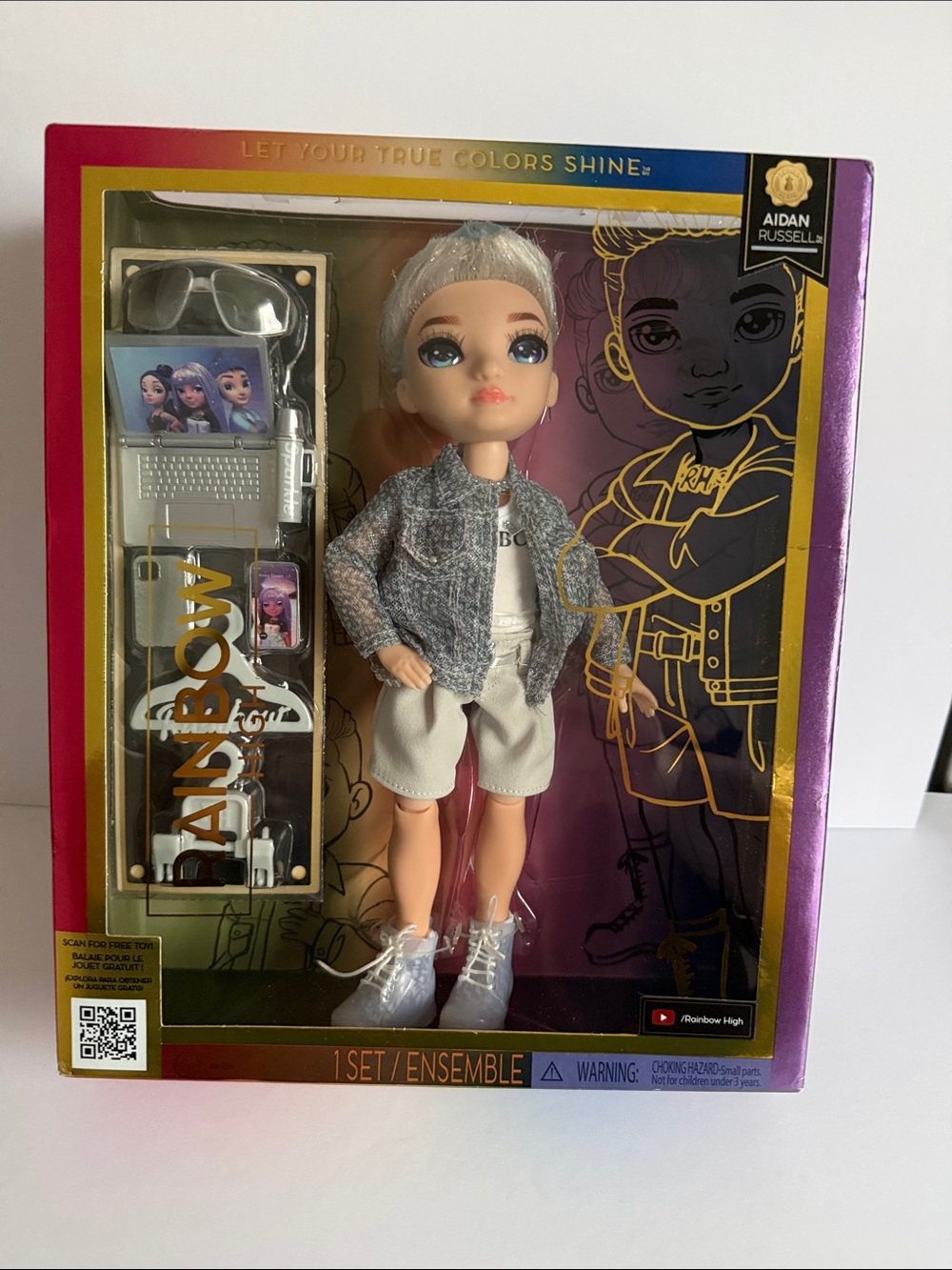 Rainbow Aidan Russell Doll with Blue Eyes, Gray Jacket & White Shorts